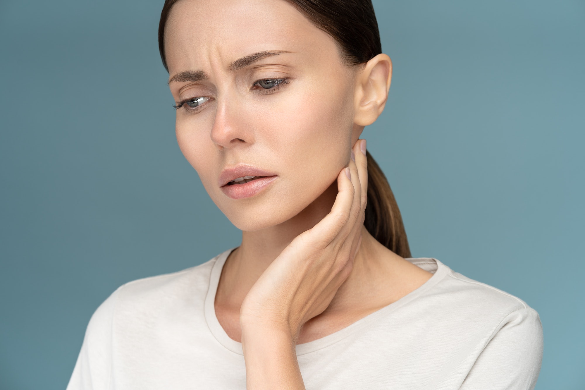 Woman checking swelling